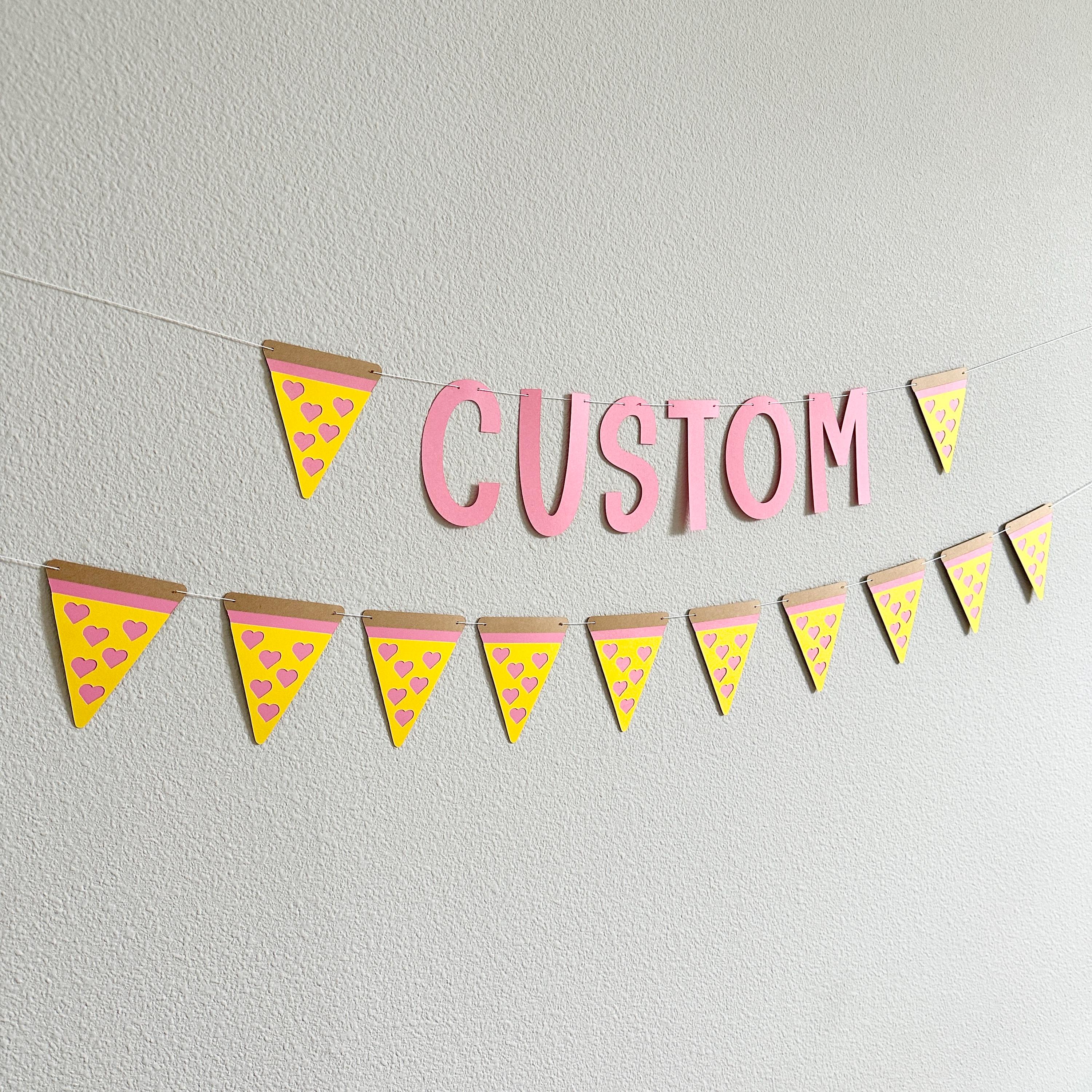 Custom Pizza Banner, Pizza Hearts Decorations, Pink Pizza Birthday Party Decorations, Hearts And Pizza Theme Banner, Girl&#39;s Pizza Party