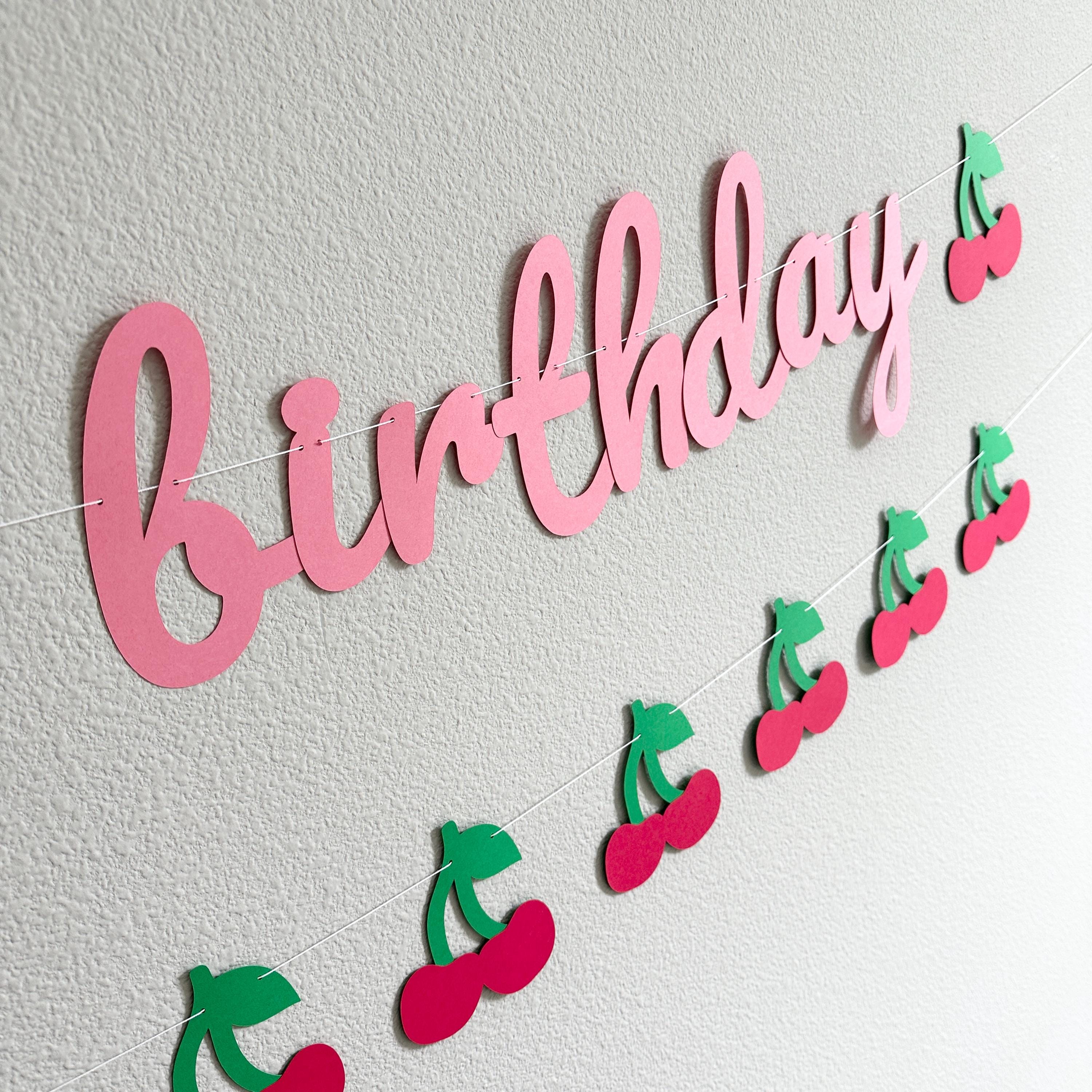 Cherry Happy Birthday Banner, Cherry Themed Birthday Party Decorations, Happy Birthday Cherries, Pink Cherry Birthday Banner