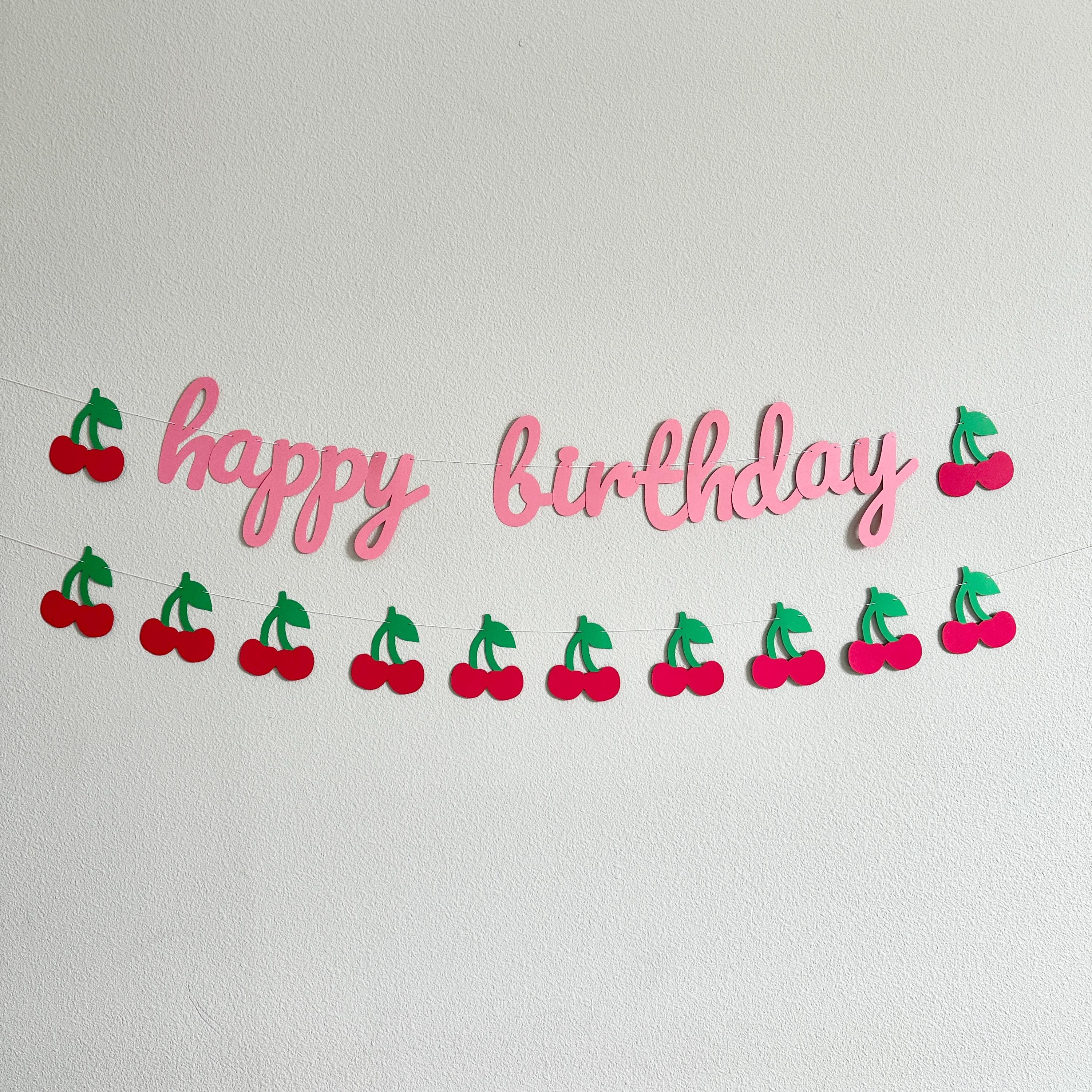 Cherry Happy Birthday Banner, Cherry Themed Birthday Party Decorations, Happy Birthday Cherries, Pink Cherry Birthday Banner