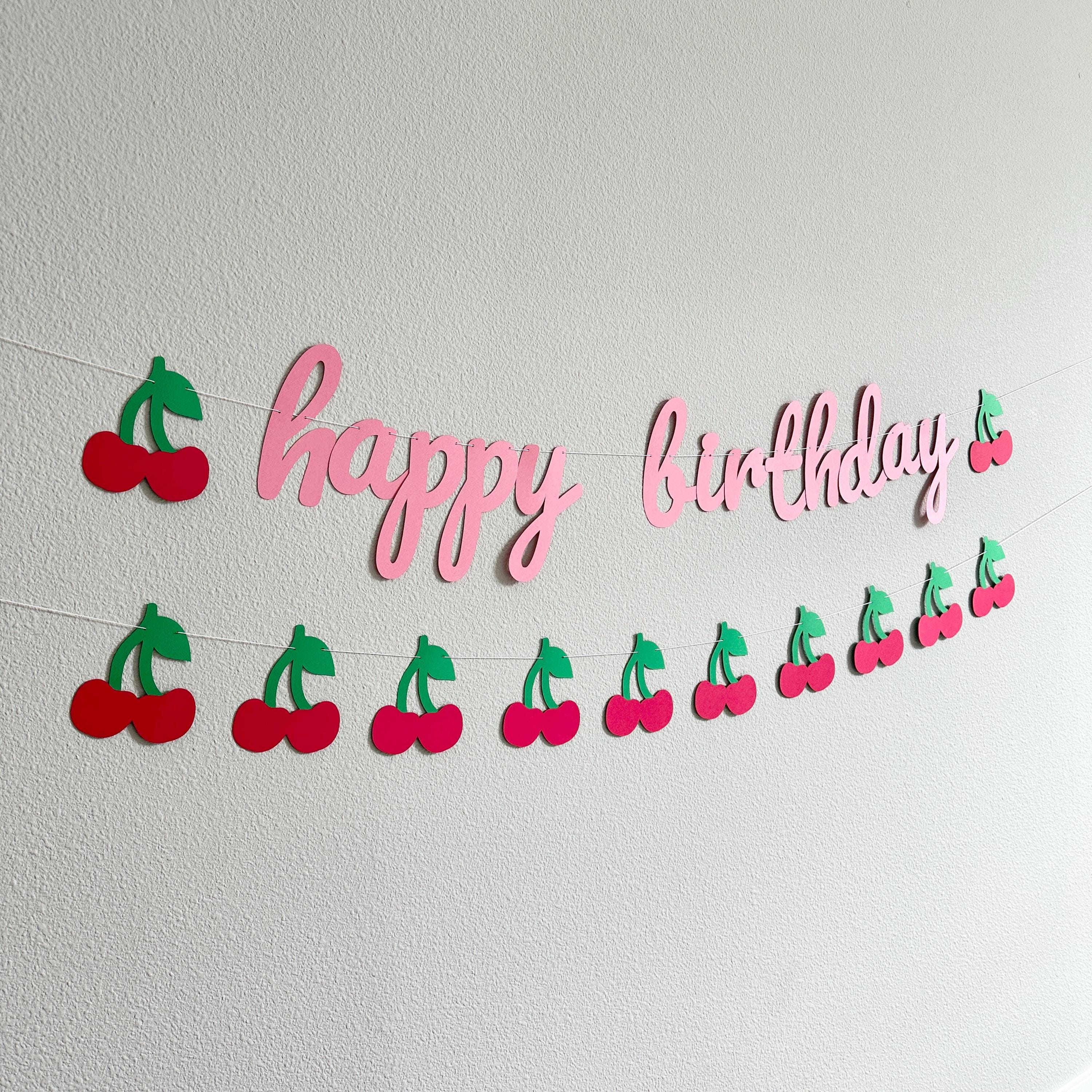 Cherry Happy Birthday Banner, Cherry Themed Birthday Party Decorations, Happy Birthday Cherries, Pink Cherry Birthday Banner