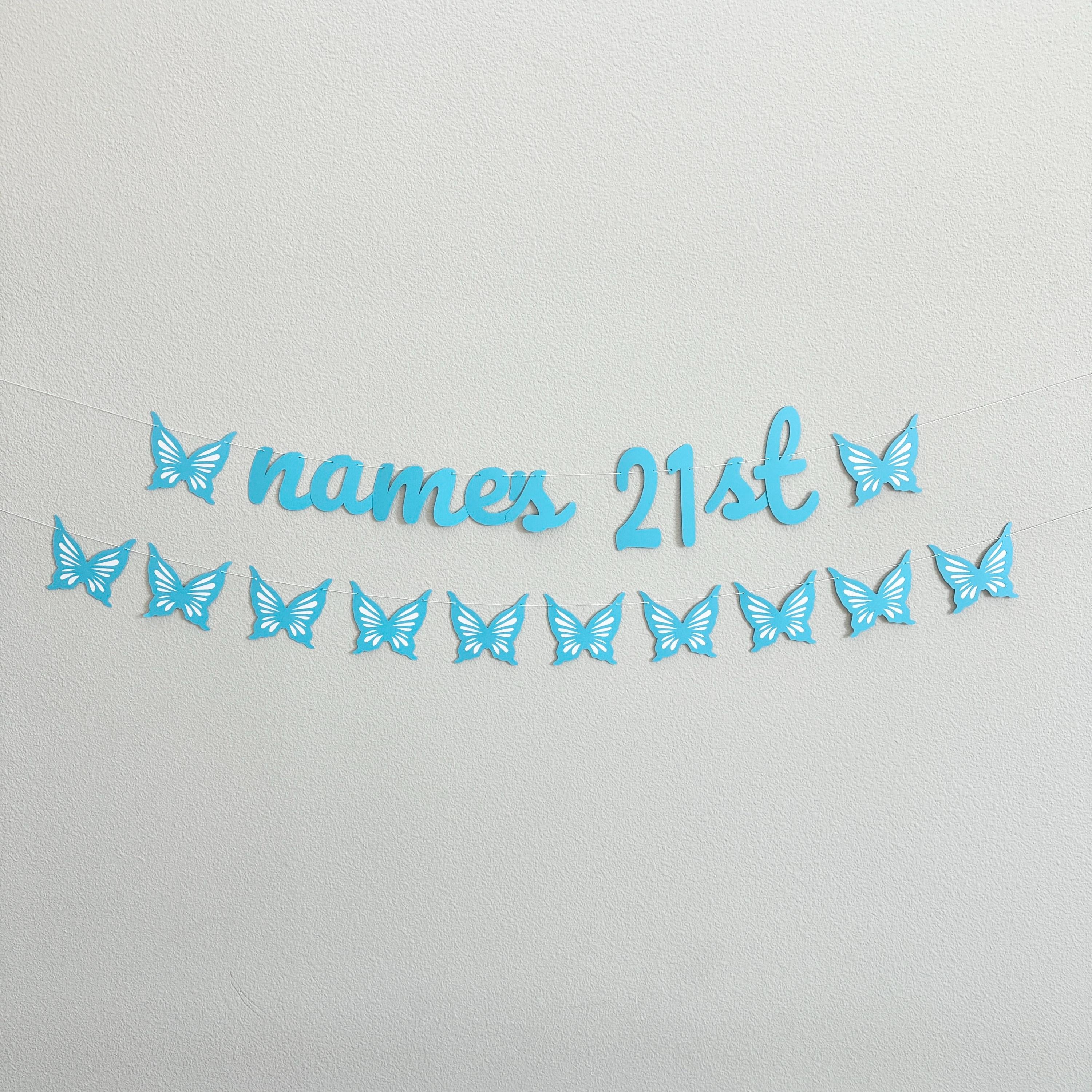 Butterfly 21st birthday Banner, 21st Birthday Party Ideas, Butterfly Birthday Decorations, Blue Butterflies, 21st Birthday Theme Ideas