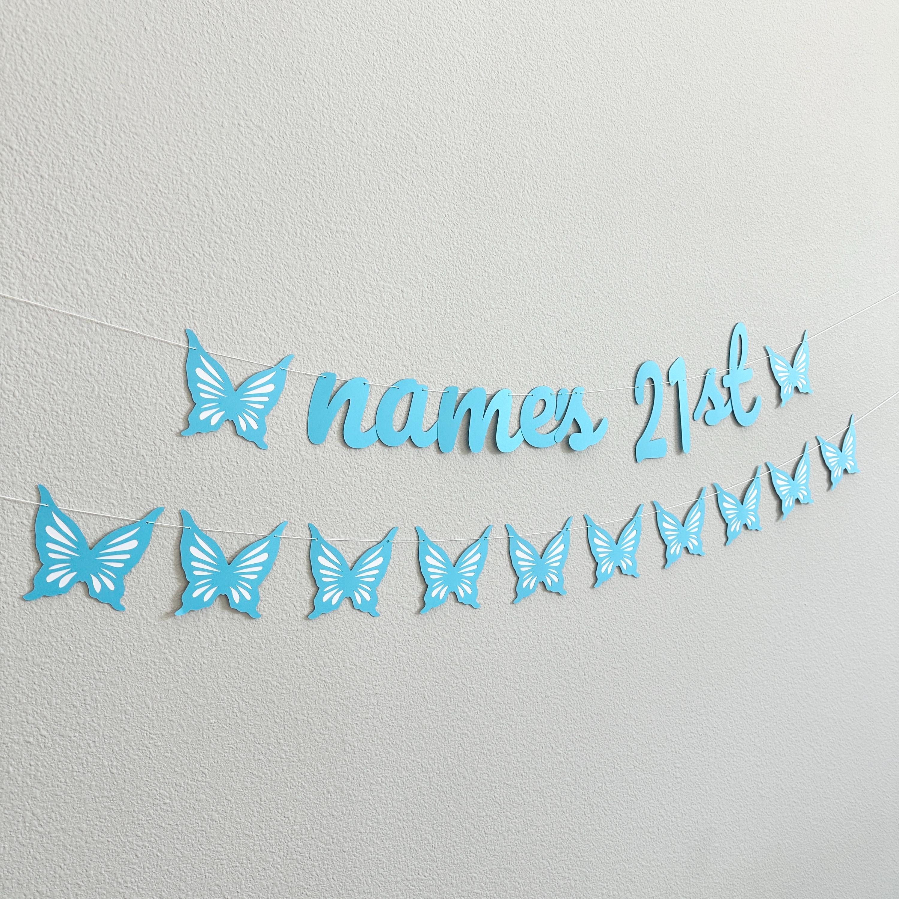Butterfly 21st birthday Banner, 21st Birthday Party Ideas, Butterfly Birthday Decorations, Blue Butterflies, 21st Birthday Theme Ideas