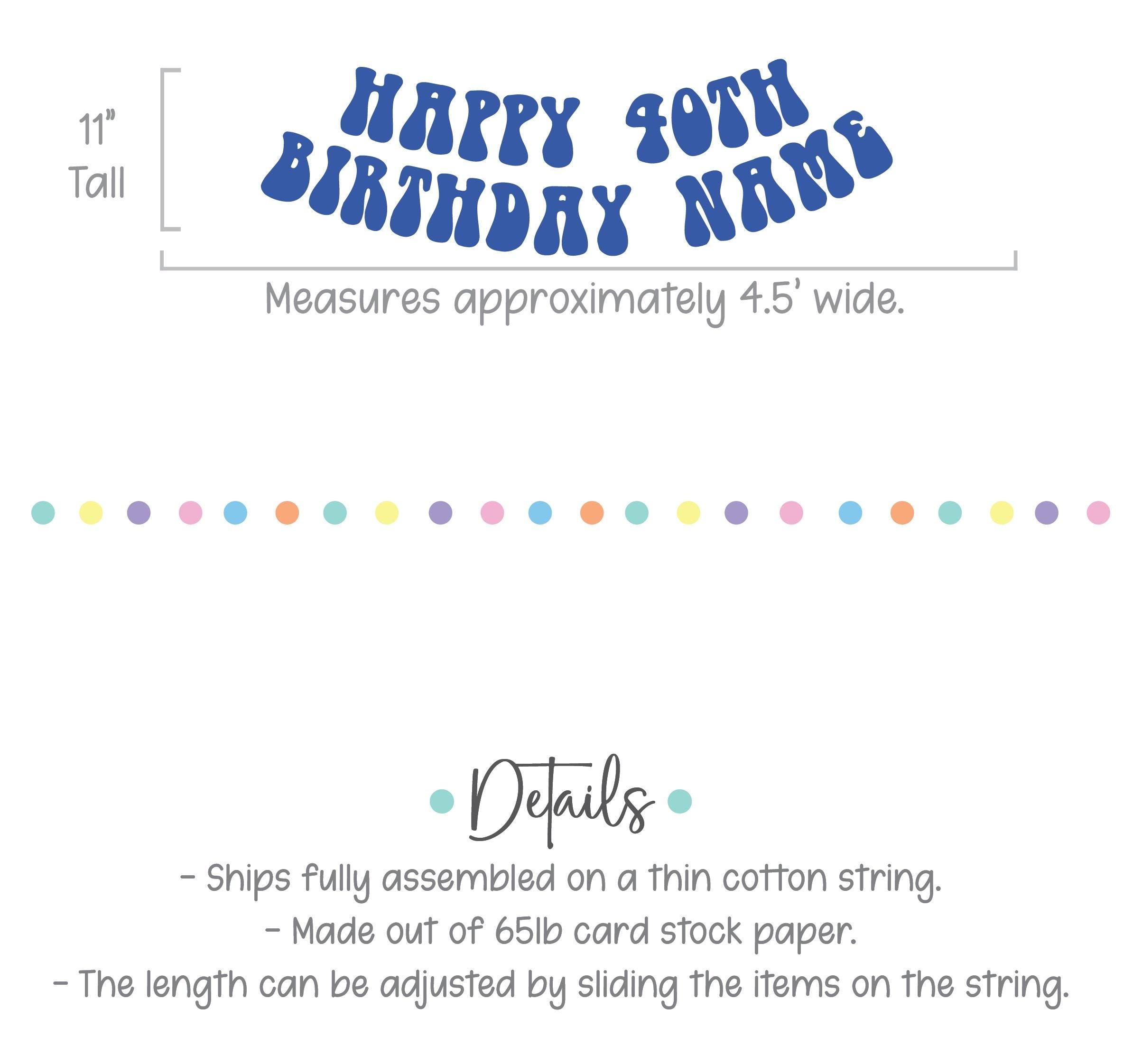 Happy 40th Birthday Name Banner, 40th Birthday Banner, 40th Birthday Celebration Decorations, Custom Birthday Banner, Royal Blue Party