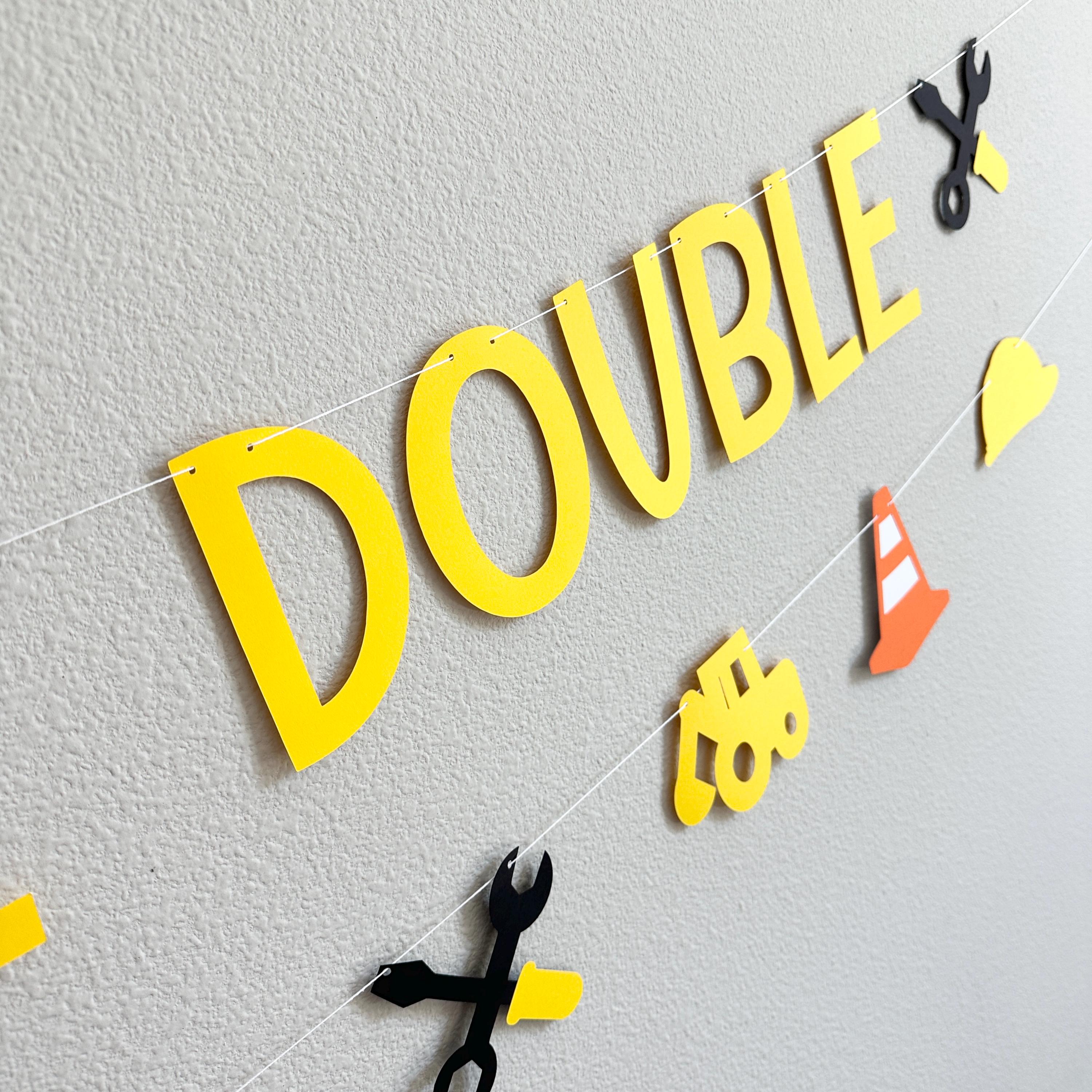 Name On The Double, Construction Birthday Party Decorations, On The Double Banner, Custom Name On The Double Party Banner
