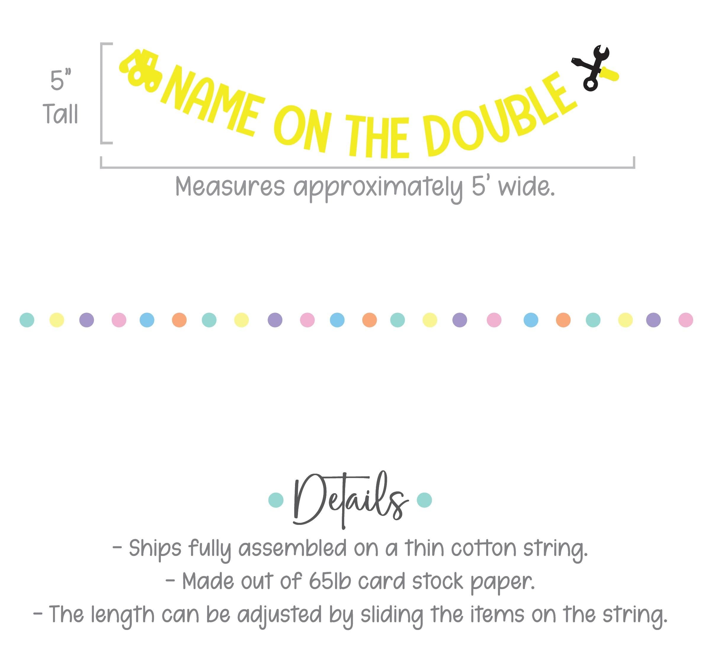 Name On The Double, Construction Birthday Party Decorations, On The Double Banner, Custom Name On The Double Party Banner