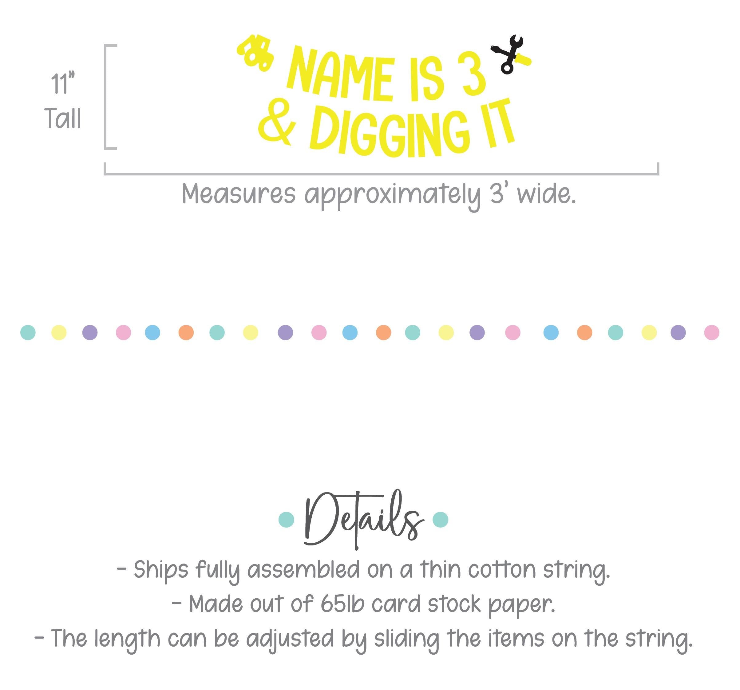 Name Is 3 & Digging It, 3rd Birthday Decorations, Construction 3rd Birthday Party, 3 And Digging It Party, Boy 3rd Birthday Ideas