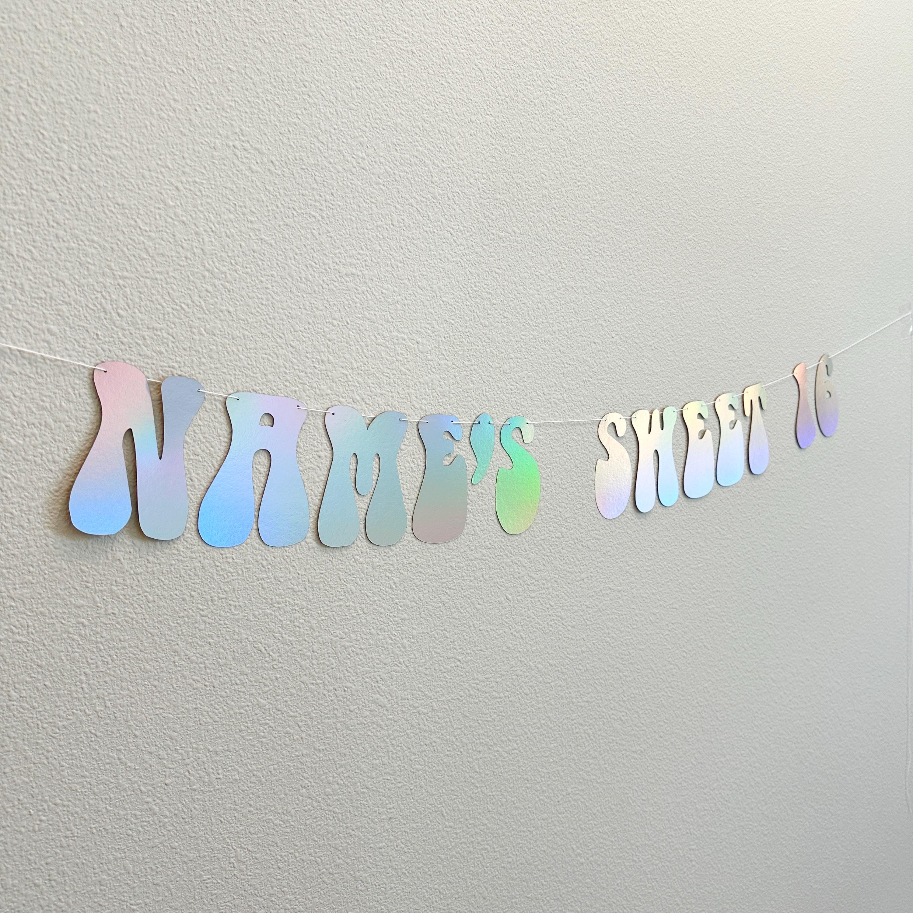Sweet 16, Name&#39;s Sweet 16 Banner, 16th Birthday Banner, Sweet 16 Birthday Party Decorations, Holographic Sweet 16 Banner
