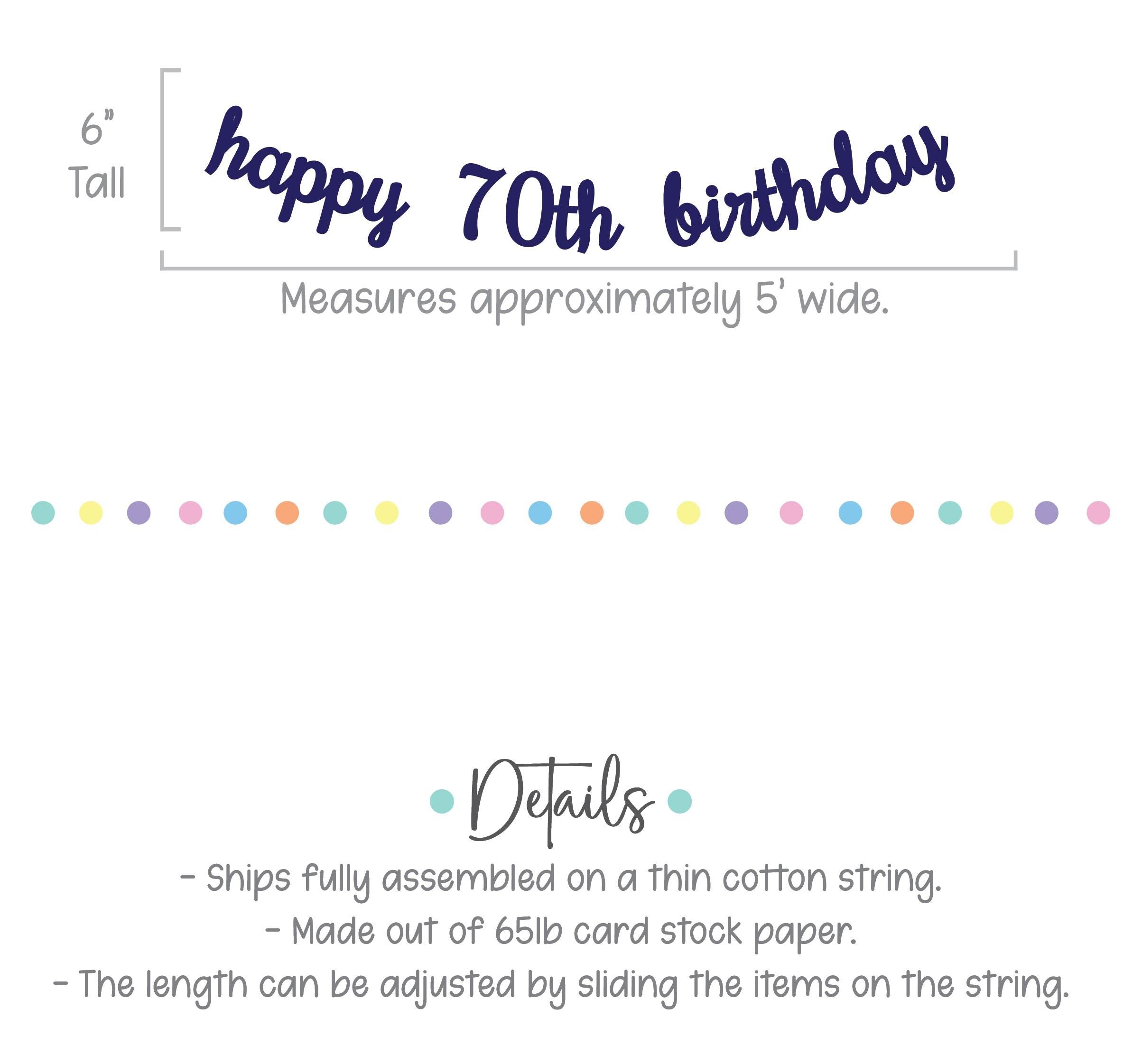 Happy 70th Birthday Banner, 70th Birthday Party Decorations, Cursive Birthday Banner, 70th Birthday Banner, 70th Birthday Celebration