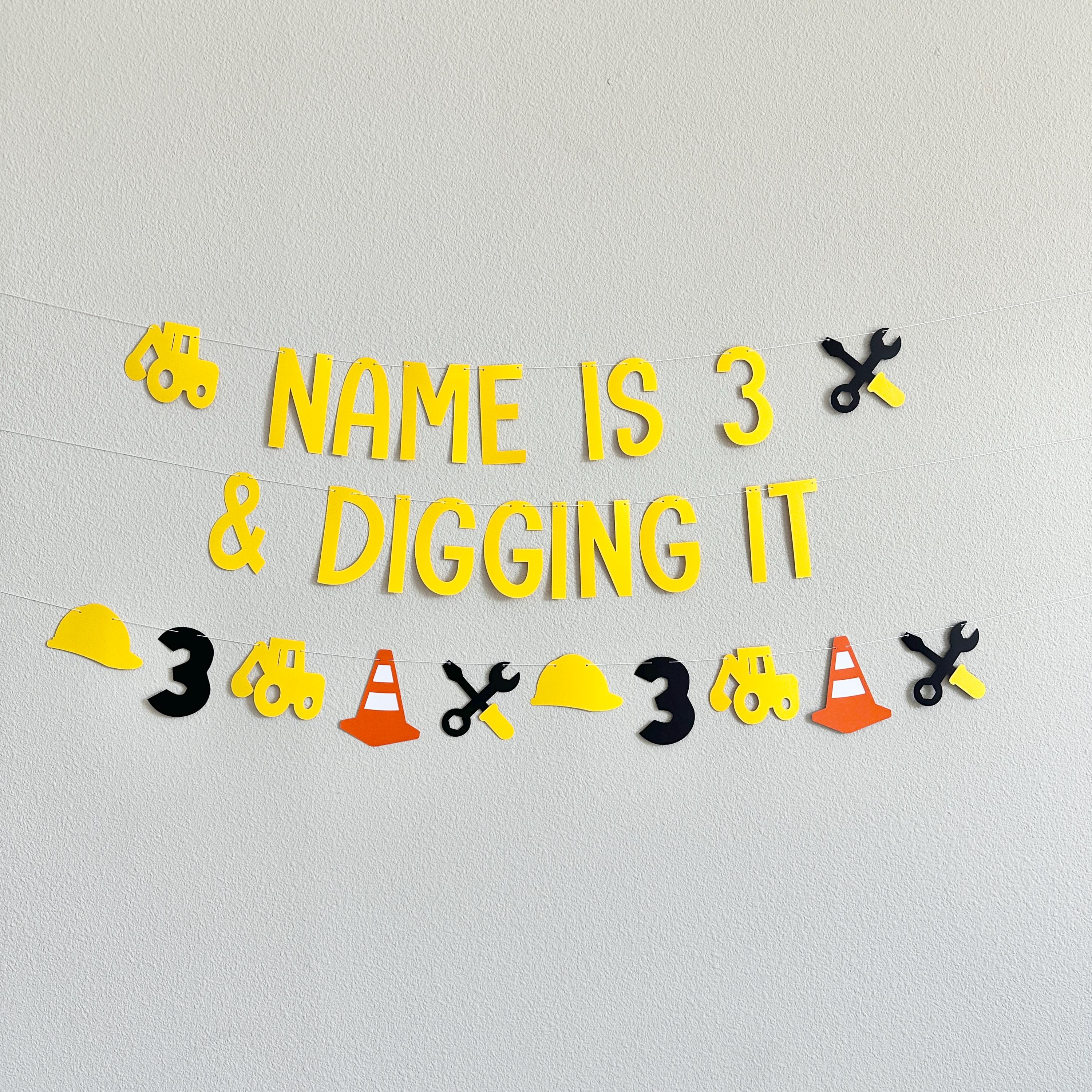 Name Is 3 & Digging It, 3rd Birthday Decorations, Construction 3rd Birthday Party, 3 And Digging It Party, Boy 3rd Birthday Ideas