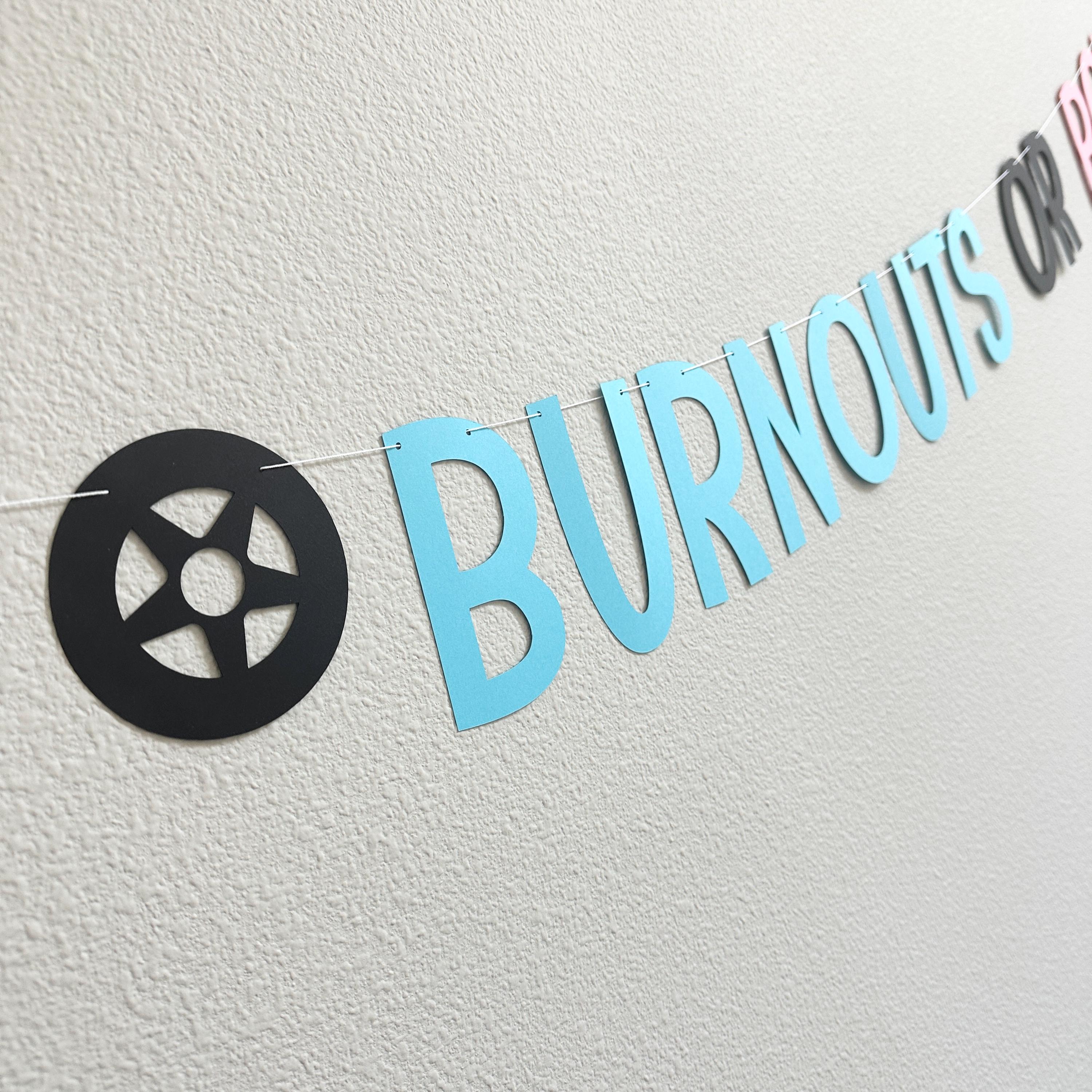 Burnouts Or Bows, Gender Reveal Party Decorations, Dirt Bike Gender Reveal Banner, Cars Themed Gender Reveal, Gender Reveal Party Ideas