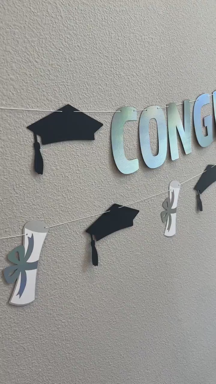 Custom Graduation Banner, Holographic Graduation Decorations, Congrats Name, Graduation, Graduation Party Ideas
