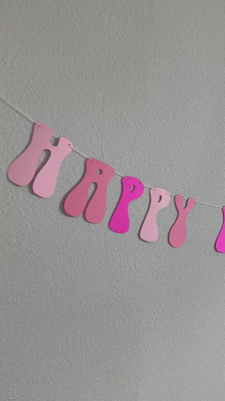 Retro Happy Birthday Banner, Pink Birthday Banner, Pink Party Decorations, Custom Birthday Banner, Retro Themed Banner, Pink Birthday Party