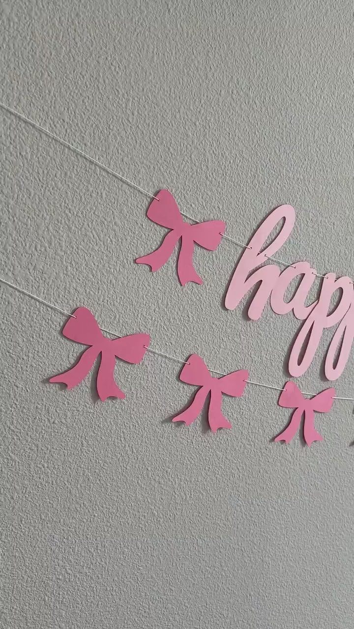 Happy Birthday Banner, Coquette Birthday Banner, Coquette Decorations, Coquette Theme, Coquette Banner, Pink Bow Happy Birthday Banner