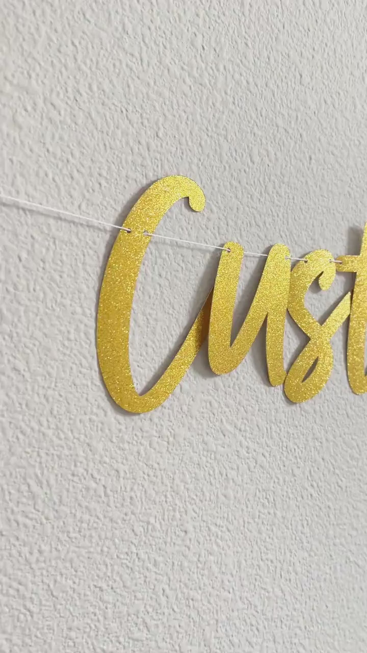 Custom Banner, Custom Gold Banner, Gold Glitter Banner, Gold Decorations, Glitter Banner, Party Supplies, Cursive Banner