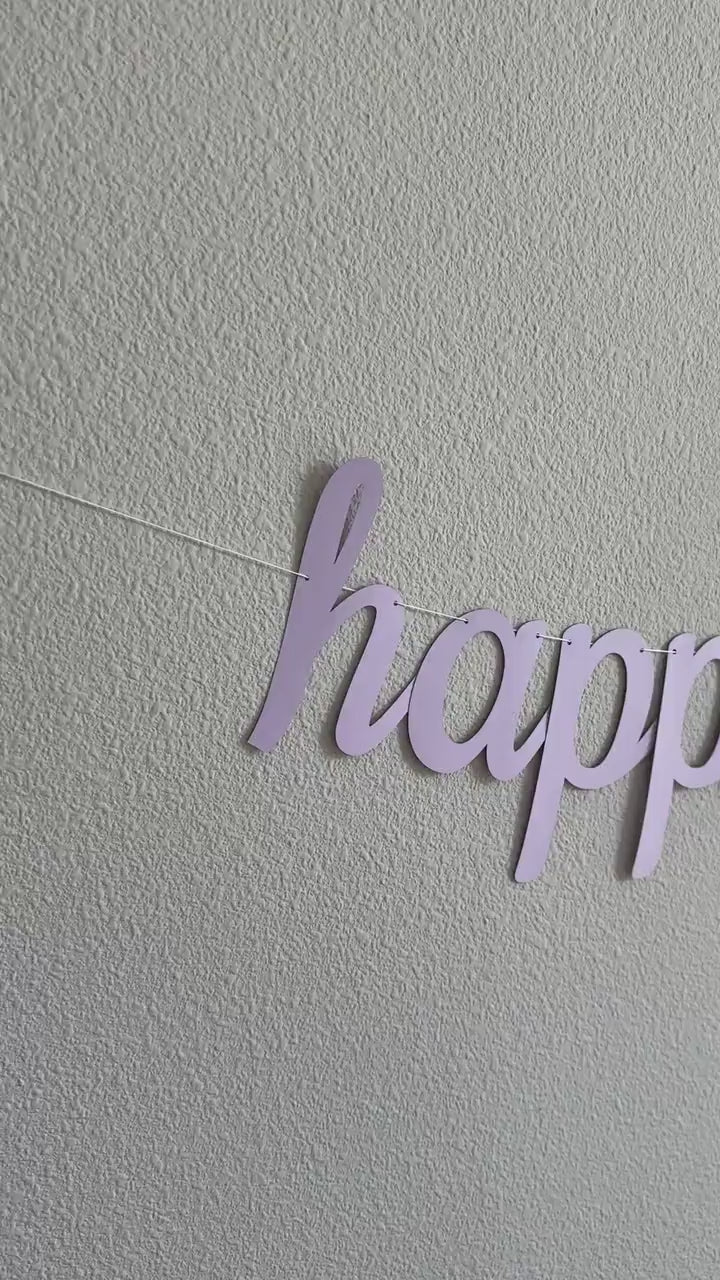Happy Birthday Banner, Cursive Birthday Banner, Lavender Decorations, Lavender Birthday Party Decorations