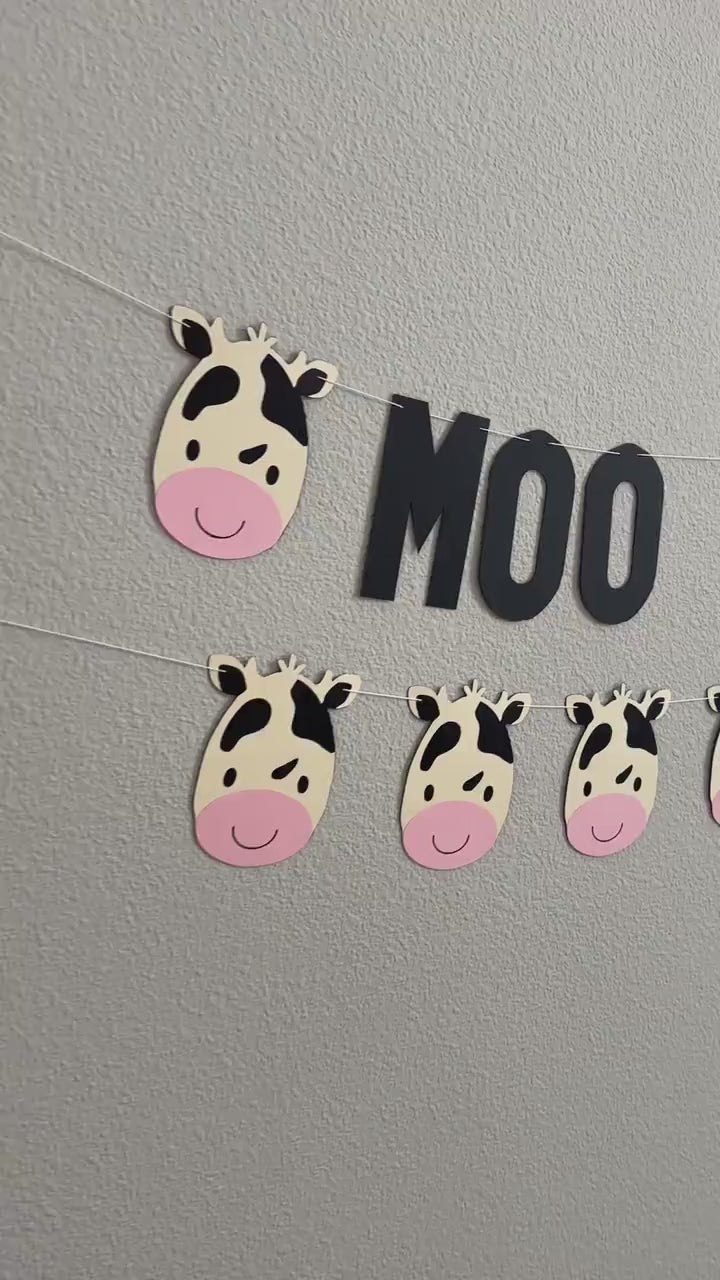 Moo Moo I&#39;m Two, Cow Garland, Cow Banner, Cow Decor, Babies Room Cow, Cow Birthday Party Decorations, Cow Themed Party