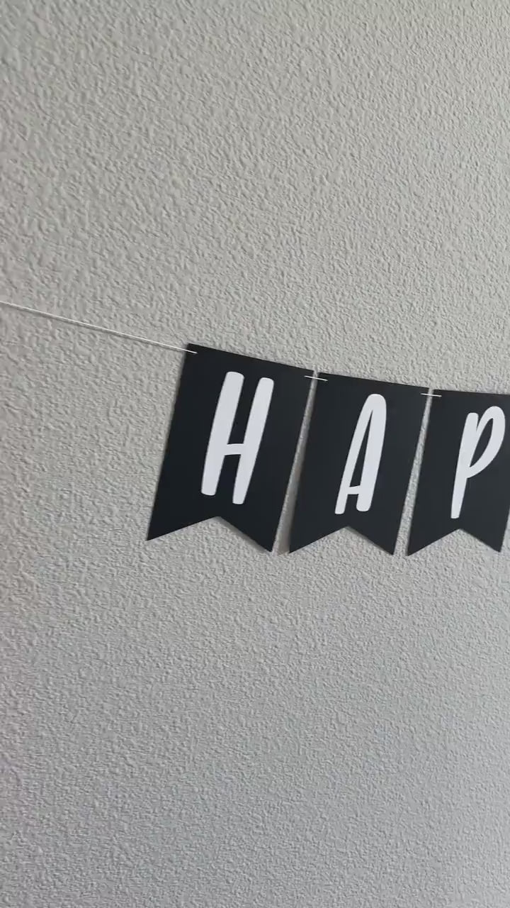 Happy Birthday Banner, Banner With Flags, Custom Birthday Banner, Black and White Party Decorations, Custom Banner