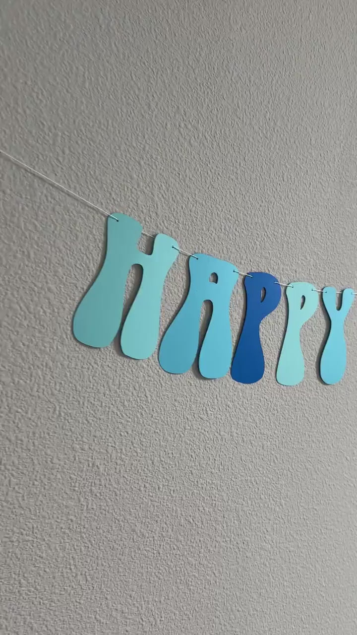 Retro Happy Birthday Banner, Blue Birthday Banner, Blue Party Decorations, Custom Birthday Banner, Retro Themed Banner, Blue Birthday Party