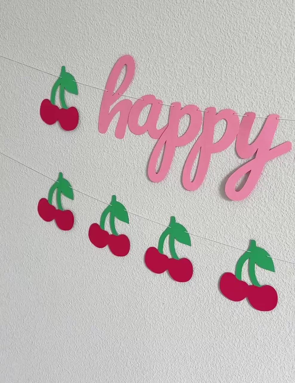 Cherry Happy Birthday Banner, Cherry Themed Birthday Party Decorations, Happy Birthday Cherries, Pink Cherry Birthday Banner