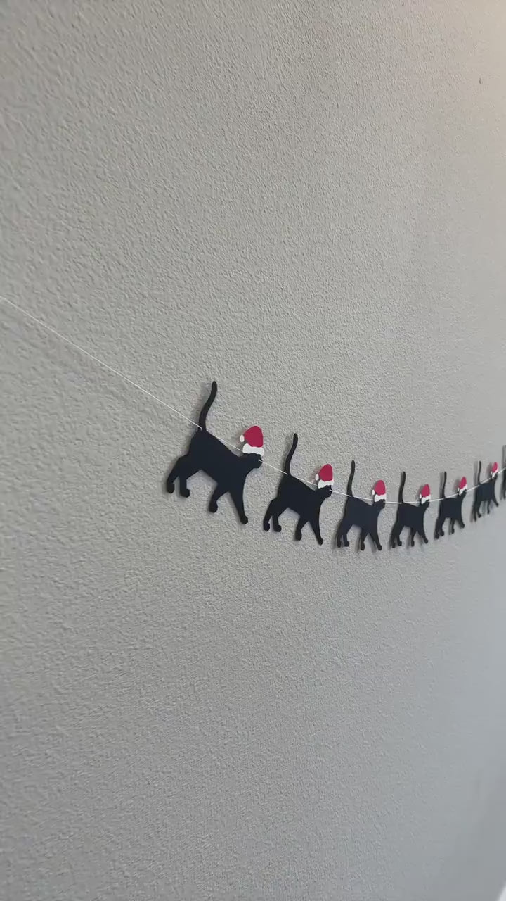 Cat Christmas Garland, Cat Christmas, Meowy Christmas Banner, Christmas Cat Banner, Cat Christmas Banner, Cat with Santa Hat